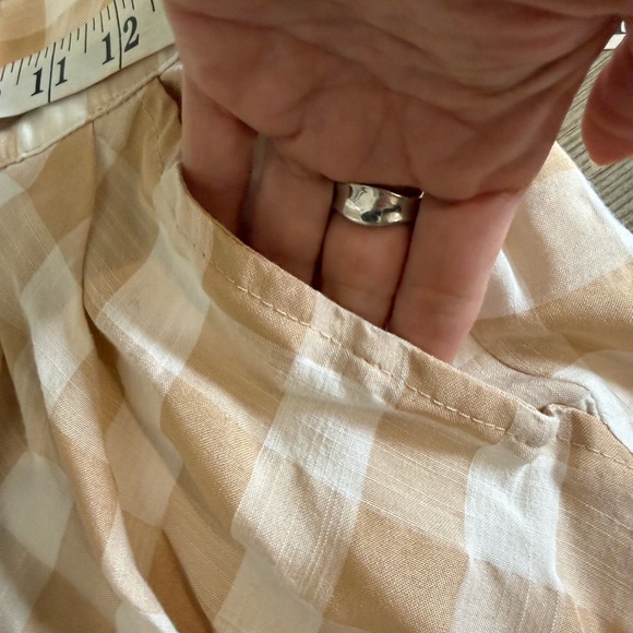 Mable Gingham Midi Skirt Beige Cream Pockets Cottagecore Size Large - Picture 3 of 7